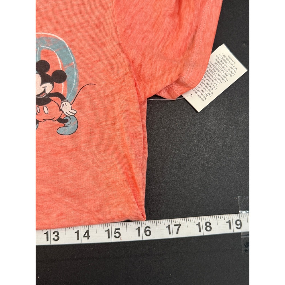 Disney New Park Y2k Baby Tee Mickey Minnie Mouse Coral Fitted V-Neck T-Shirt XS - Picture 6 of 10